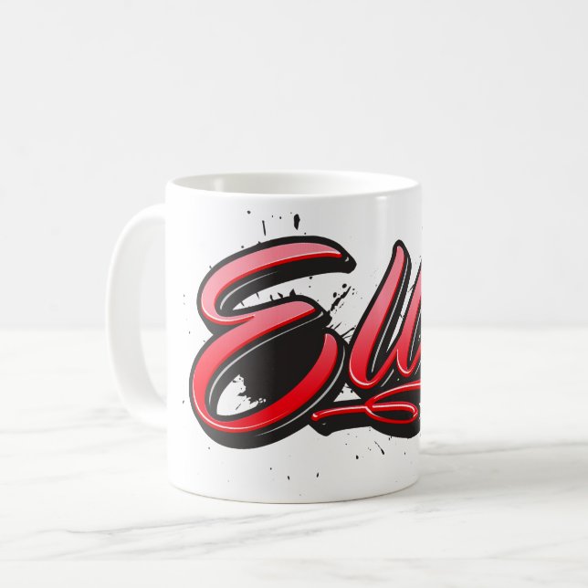 Ellie red Heart Graffiti Mug Coffee Cup (Front Left)
