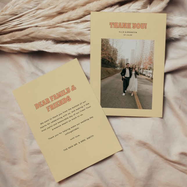 ELLIE Retro Modern & Bold Wedding Photo Thank You Card (Creator Uploaded)