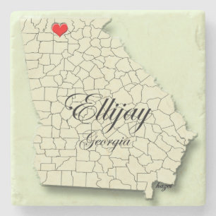 Ellijay, Georgia, Heart Map Coasters, Love Ellijay Stone Coaster
