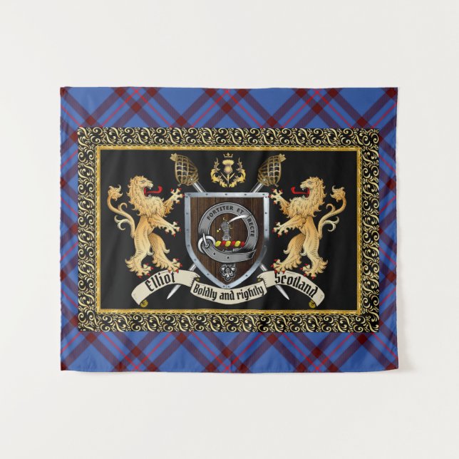 Elliot Clan Badge & Motto w/Lions  Tapestry (Front (Horizontal))