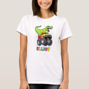 Elliot Personalised Dinosaur On A Monster Truck Ki T-Shirt