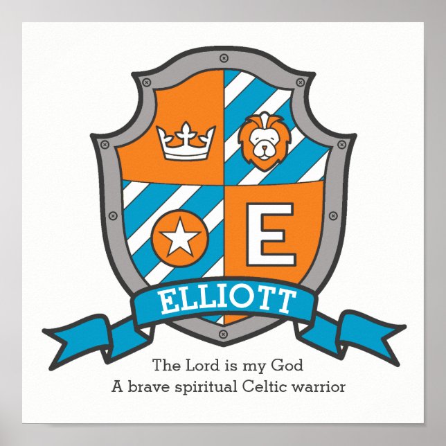 Elliott boys name meaning heraldry shield poster (Front)