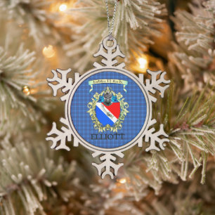 Elliott Crest and Tartan Snowflake Pewter Christmas Ornament
