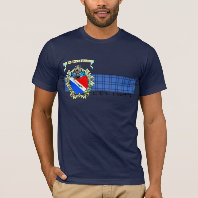 Elliott Crest & Tartan Men's Basic T-Shirt (Front)