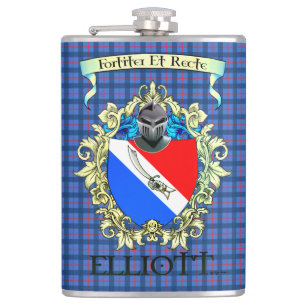 Elliott Tartan and Crest Hip Flask