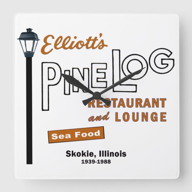 Elliott's Pine Log Restaurant, Skokie, IL. 1939-88 Square Wall Clock (Front)