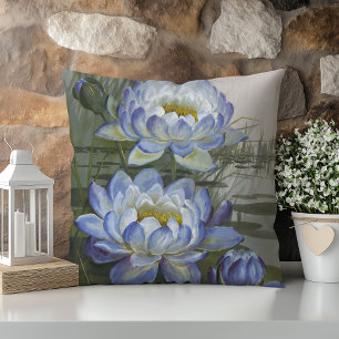 Ellis Rowan Blue Cloud Water Lily Vintage Flowers Cushion