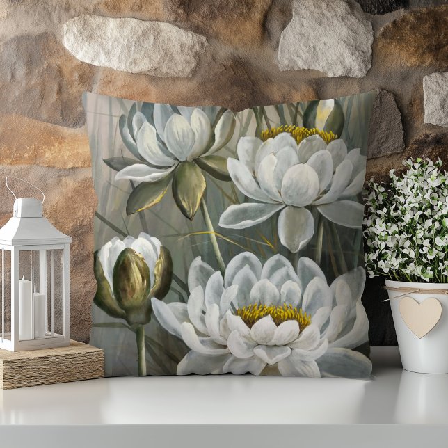 Ellis Rowan White Water Lily Vintage Flowers Cushion (Creator Uploaded)