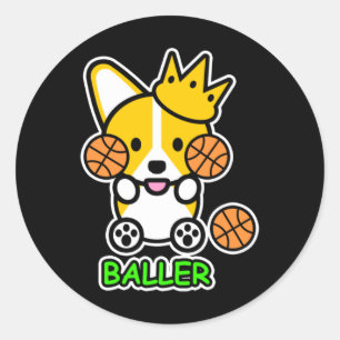 Ello Corgi Baller Basketball Cute Welsh Corgi Dog Classic Round Sticker