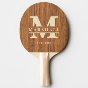 Elm Wood Monogram & Name Overlay Ping Pong Paddle