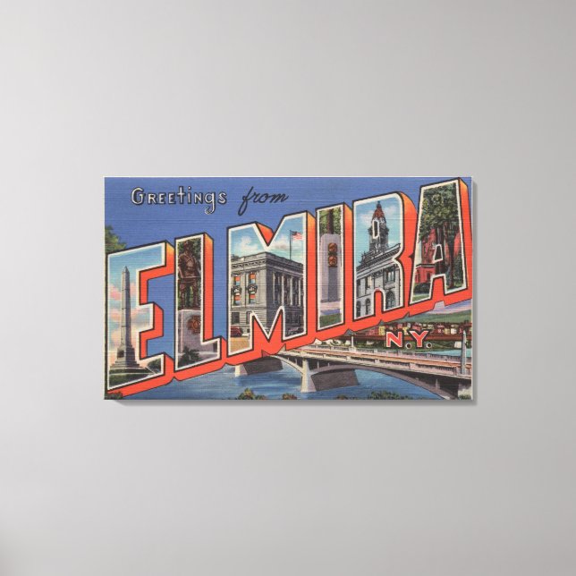Elmira, New York - Large Letter Scenes Canvas Print (Front)
