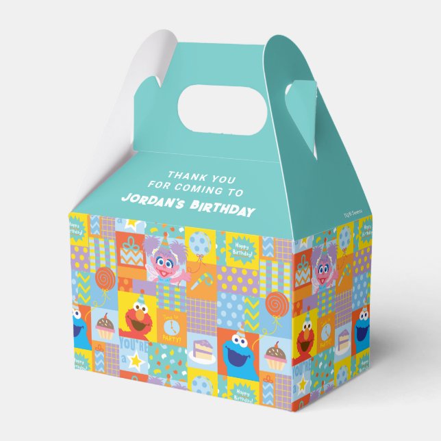 Elmo, Abby, and Cookie Monster Birthday Pattern Favour Box (Front Side)