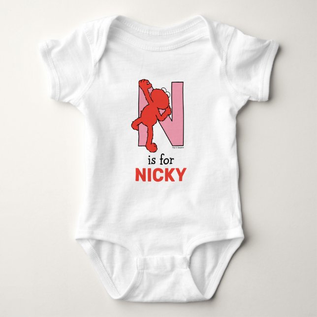 Elmo Alphabet | N Pink Baby Bodysuit (Front)