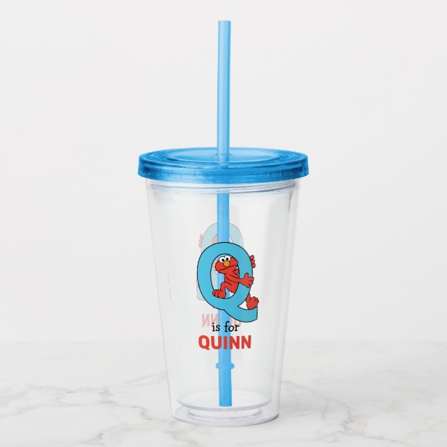 Elmo Alphabet | Q Blue Acrylic Tumbler (Front)