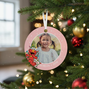 Elmo Christmas Lights Personalised Name & Photo Metal Tree Decoration