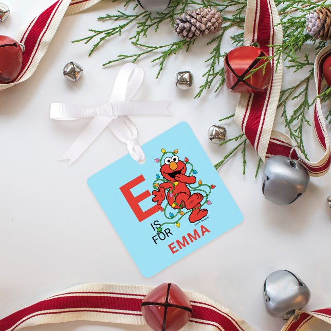 Elmo Christmas Lights | Personalised Name & Photo Metal Tree Decoration (Ornament on table)