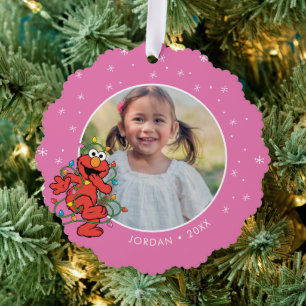 Elmo Christmas Lights   Personalised Name & Photo Tree Decoration Card
