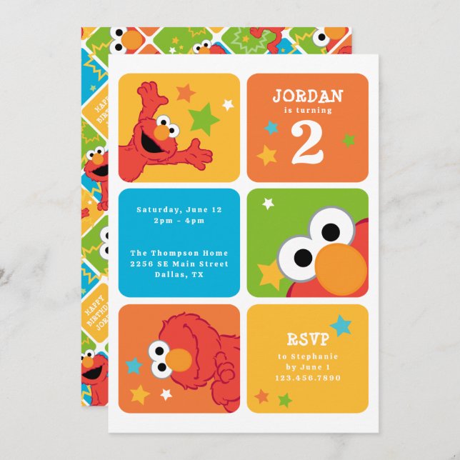 Elmo Color Block Birthday Party Invitation (Front/Back)
