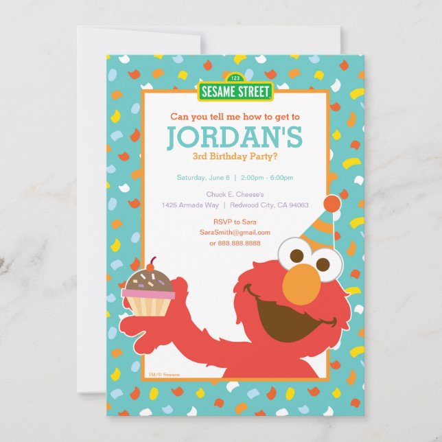 Elmo - Cupcake & Confetti 3rd Birthday Invitation (Front)