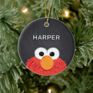 Elmo Face Chalkboard   Customised Name & Photo Ceramic Tree Decoration