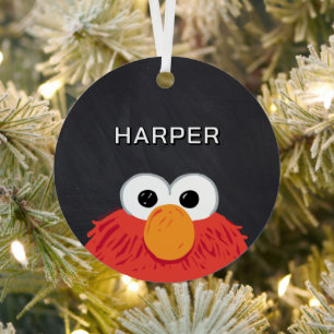 Elmo Face Chalkboard Customised Name & Photo Metal Tree Decoration