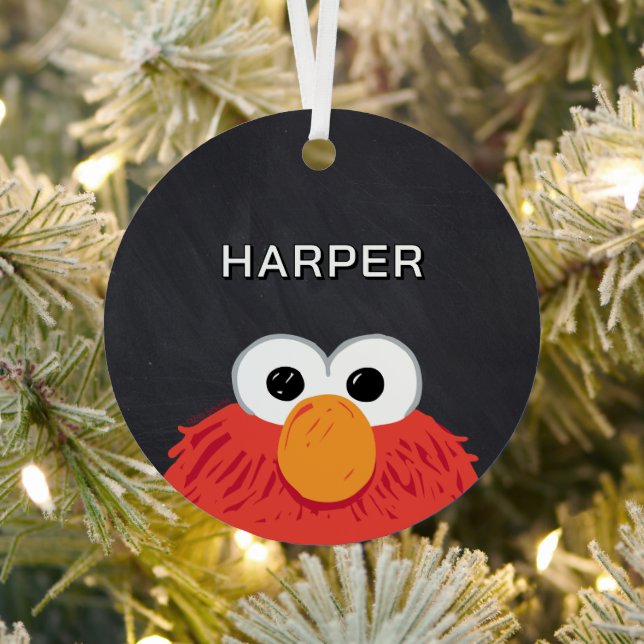 Elmo Face Chalkboard | Customised Name & Photo Metal Tree Decoration (Insitu)