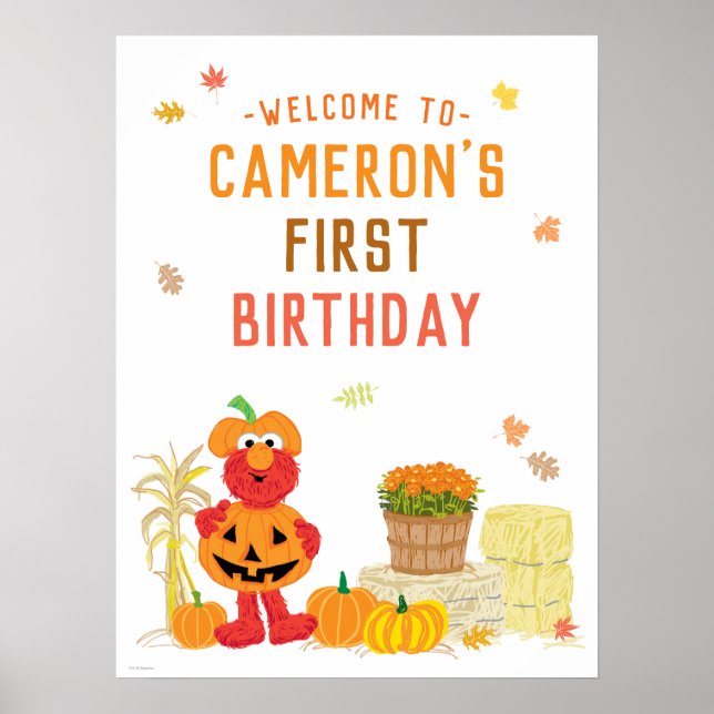 Elmo Fall Pumpkin First Birthday Welcome Sign (Front)