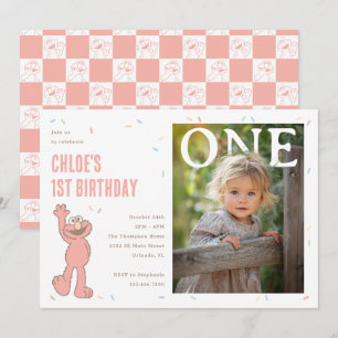 Elmo Pink Confetti 1st Birthday Celebration Invitation