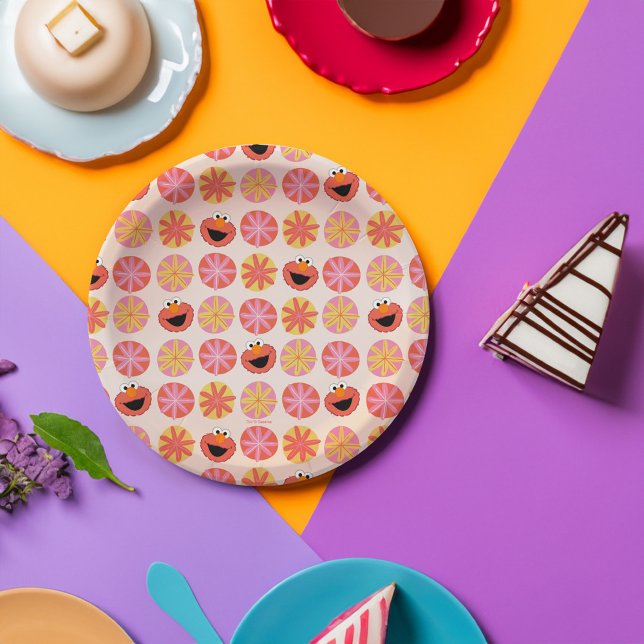 Elmo Pom-Pom Pattern Paper Plate (Plate on table)