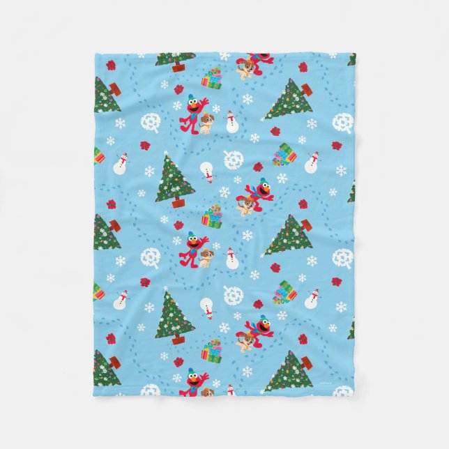 Elmo & Tango Blue Christmas Pattern Fleece Blanket (Front)