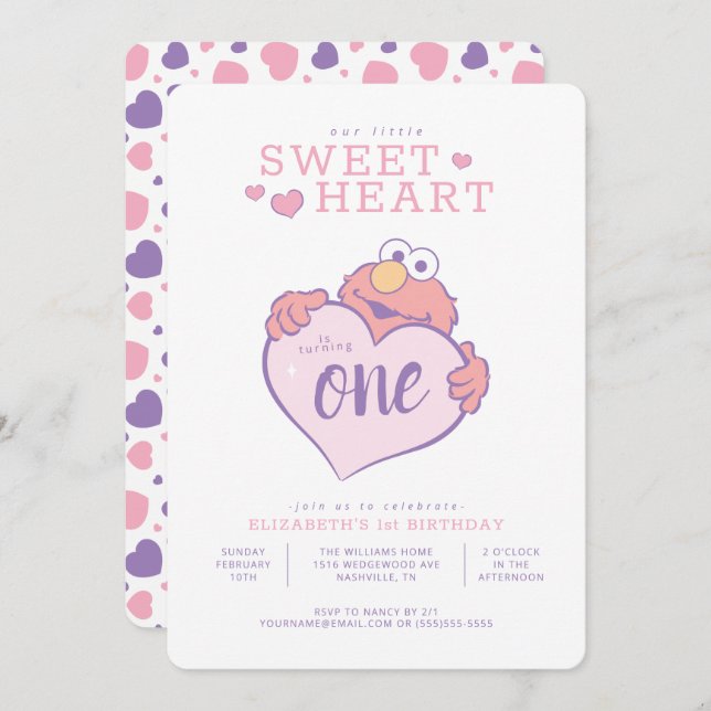 Elmo Valentine's Day - Little Sweetheart Birthday Invitation (Front/Back)