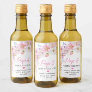 Eloise Floral Baby Shower Pop It Wine Label