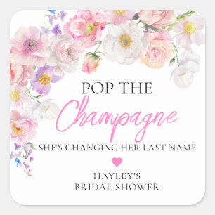 Eloise Floral Pop the Champagne Bridal Shower Square Sticker