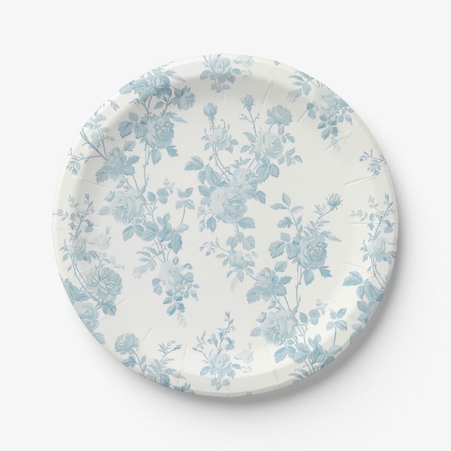 Eloise Floral, powder blue Paper Plate (Front)
