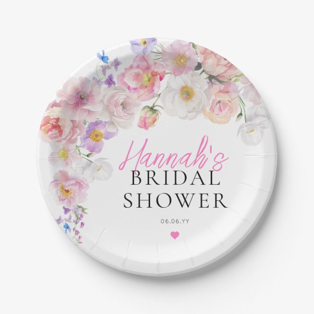 Eloise Pink Floral Bridal Shower Paper Plate (Front)