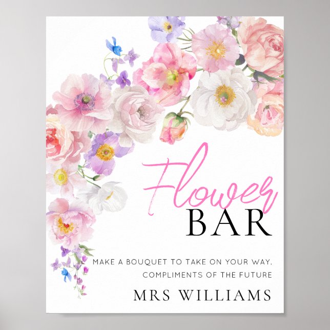 Eloise Pink Floral Flower Bar Sign (Front)