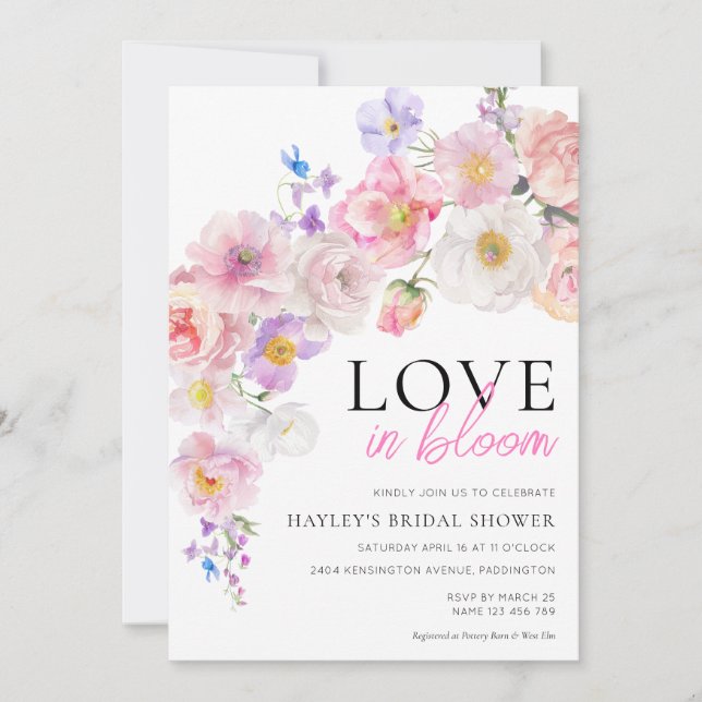 Eloise Pink Floral Love In Bloom Bridal Shower Invitation (Front)