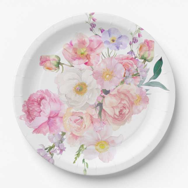 Eloise Pink Floral Paper Plate (Front)