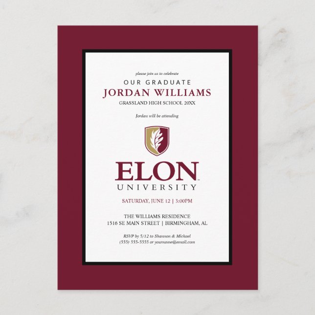 Elon University | Graduation Announcement Postcard (Front)
