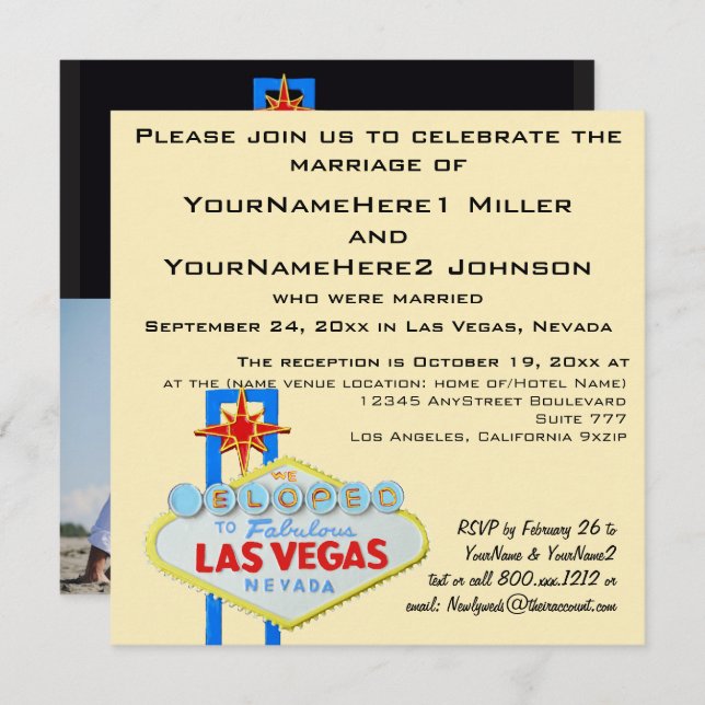 Eloped Las Vegas Wedding Photo Invitation (Front/Back)