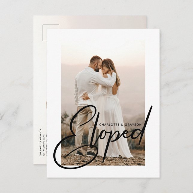 Eloped Wedding Photo Just Married Celebration Announcement Postcard (Front/Back)