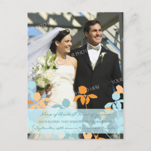 Elopement Announcement Photo Postcards Blue Orange
