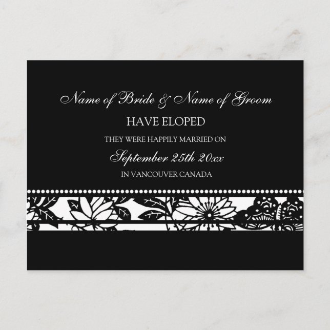 Elopement Announcement Postcards Black and White (Front)