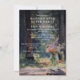 Elopement Forest Floral Photo Wedding Reception Invitation