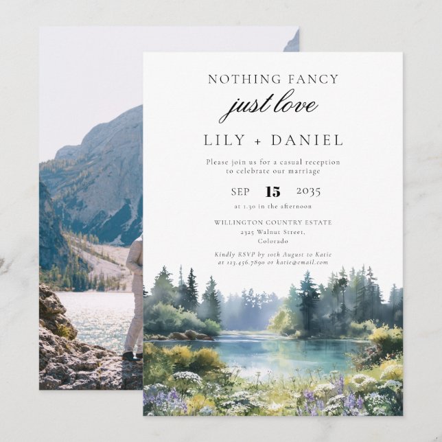 Elopement Forest Lakeside Wedding Reception Photo Invitation (Front/Back)