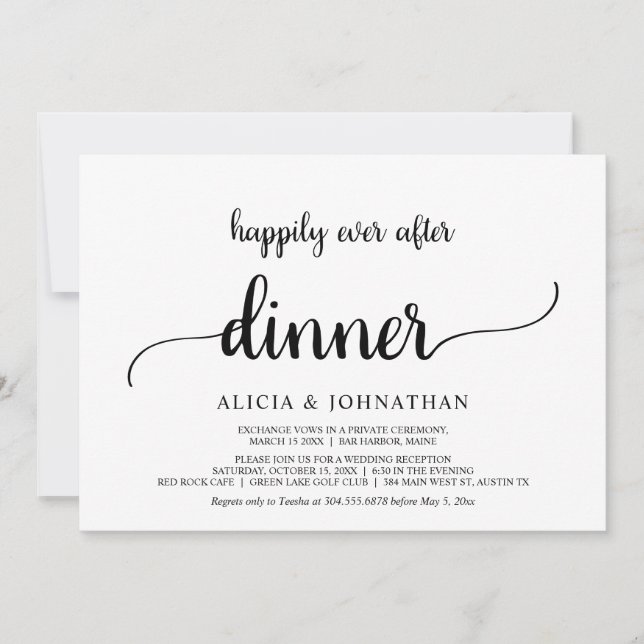 Elopement, Happily Ever After Dinner, Rustic Invitation (Front)