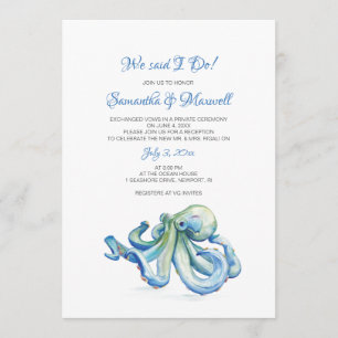 Elopement Reception Invitation, Coastal Octopus Invitation