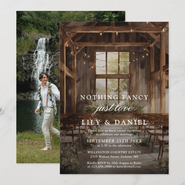Elopement Rustic Barn Photo Wedding Reception  Invitation (Front/Back)