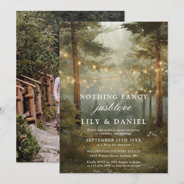 Elopement Rustic Forest Wedding Reception Photo Invitation (Front/Back)
