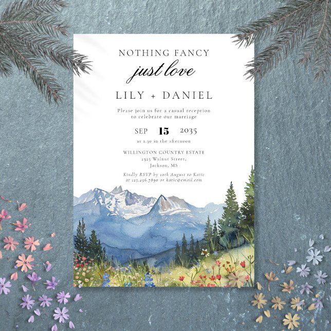 Elopement Watercolor Mountain Wedding Reception Invitation (Elopement Watercolor Mountain Wedding Reception Invitation)
